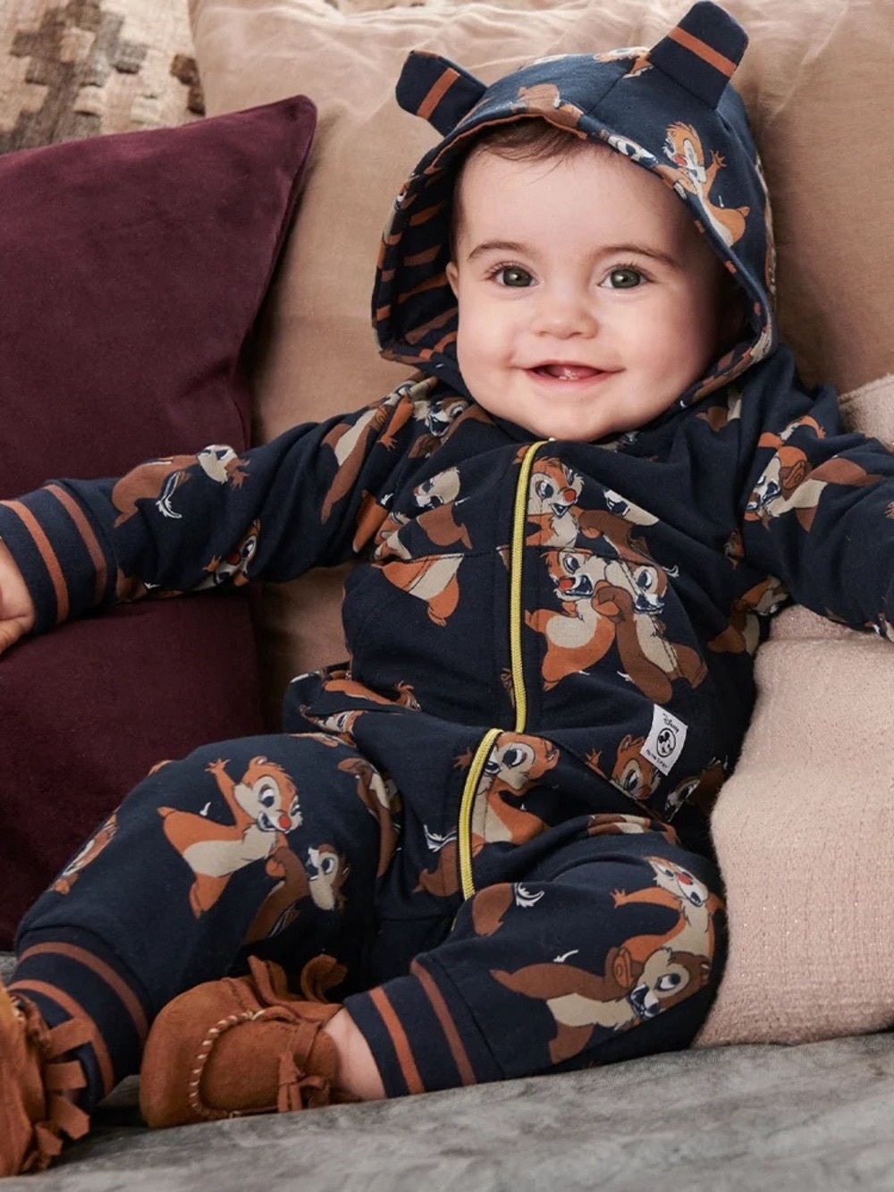 Polarn O. Pyret Baby Organic Disney Chip ‘n Dale Zip Hooded Romper 1-2 months